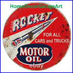 Rocket Motor Oil Metal Sign Aged or Clean Design Vintage Style Garage Art Rocket Motor Oil Metal Sign Aged or Clean Design Vintage Style Garage Art