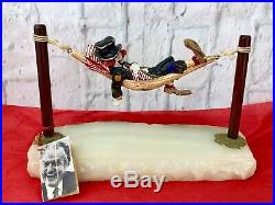 Ron Lee Red Skeleton Vintage Signed Metal Clown Sculpture Gold Beading Onyx Base