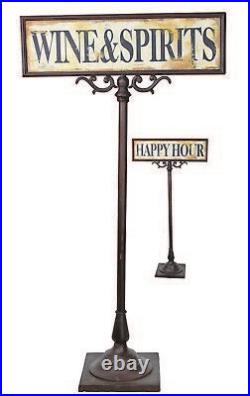 Rustic cast iron Metal Happy Hour / Wine & Spirits Sign Vintage Bar Pub Decor