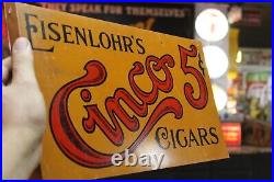 SCARCE 1920s EISENLOHR'S CINCO 5 CENT CIGARS 2 SIDED PAINTED METAL FLANGE SIGN