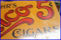 SCARCE 1920s EISENLOHR'S CINCO 5 CENT CIGARS 2 SIDED PAINTED METAL FLANGE SIGN