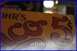 SCARCE 1920s EISENLOHR'S CINCO 5 CENT CIGARS 2 SIDED PAINTED METAL FLANGE SIGN