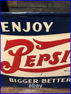 SCARCE Vintage Pepsi Cola Tin metal Advertising Sign Double Dot Large 40 x 22