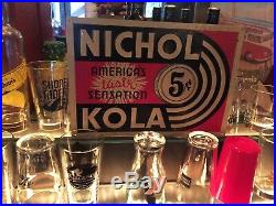 SCARCE Vintage c1940 Nichol Kola 5c Soda Pop Gas Station Embossed Metal Sign