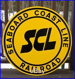 SCL SEABOARD COAST LINE RAILROAD Vintage Round Metal Logo Sign 30 RR-issued