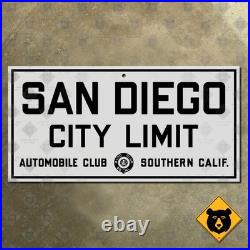 San Diego California ACSC city limit boundary highway road sign 1929 24x12