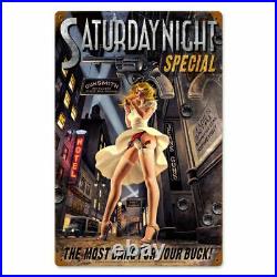 Saturday Night Special Gunsmith Pin Up Metal Sign by Greg Hildebrandt