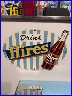 Scarce Vintage 1950s Drink Hires Root Beer Metal Soda Machine Sign
