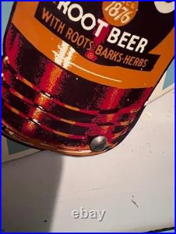 Scarce Vintage 1950s Drink Hires Root Beer Metal Soda Machine Sign
