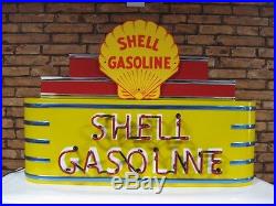 Shell Gasoline Neon Sign! Metal Vintage Marquis Dealership Sign Gas Pump Art