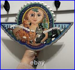 Signed Studio Jorn Metal Cat Wall Plaque'Woman of the Catnip Herd' Vintage