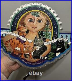 Signed Studio Jorn Metal Cat Wall Plaque'Woman of the Catnip Herd' Vintage