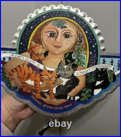 Signed Studio Jorn Metal Cat Wall Plaque'Woman of the Catnip Herd' Vintage