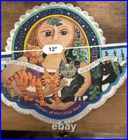 Signed Studio Jorn Metal Cat Wall Plaque'Woman of the Catnip Herd' Vintage