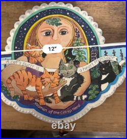 Signed Studio Jorn Metal Cat Wall Plaque'Woman of the Catnip Herd' Vintage