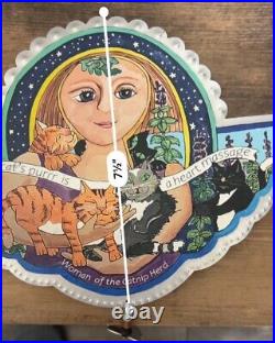 Signed Studio Jorn Metal Cat Wall Plaque'Woman of the Catnip Herd' Vintage