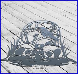 Skull and Raven Metal Wall Art, Gothic Wall Decor, Unique Home Decor, Metal Sign