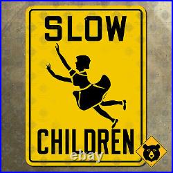 Slow Children warning highway marker road traffic sign kids playing 15x20