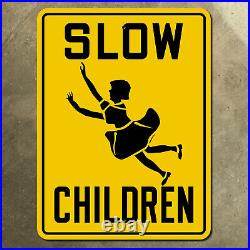 Slow Children warning highway marker road traffic sign kids playing 15x20