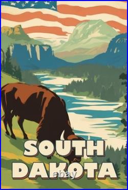 South Dakota Vintage Travel Poster Weatherproof Aluminum Sign
