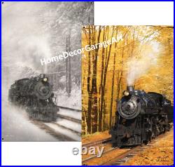 Steam Engine Fall or Winter Train, Metal Sign Vintage Style Train Room Art