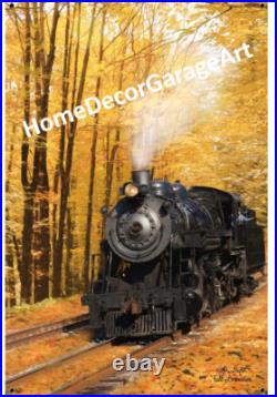 Steam Engine Fall or Winter Train, Metal Sign Vintage Style Train Room Art