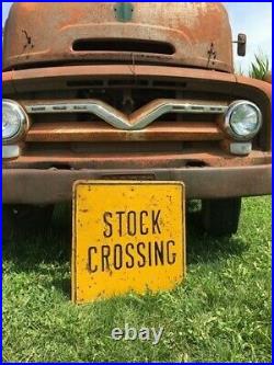 Stock Crossing Sign, Metal Street Road Sign, Vintage Basement Garage Art Mancave
