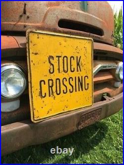 Stock Crossing Sign, Metal Street Road Sign, Vintage Basement Garage Art Mancave