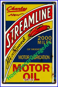 Streamline Motor Oil Metal Sign, 3 Sizes, Aged Vintage Style Garage Art HDGA Streamline Motor Oil Metal Sign, 3 Sizes, Aged Vintage Style Garage Art HDGA