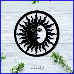 Sun and Moon Face Metal Signs, Vintage Solar Sign Indoor Outdoor Wall Art Decor