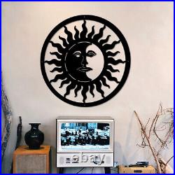 Sun and Moon Face Metal Signs, Vintage Solar Sign Indoor Outdoor Wall Art Decor