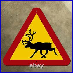Sweden reindeer warning highway sign road sign red yellow caribou ren 19x17