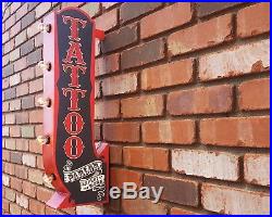 TATTOO PlugIn Battery Double Sided Arrow Rustic Vintage Metal Marquee Sign Light