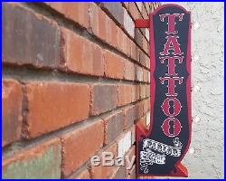 TATTOO PlugIn Battery Double Sided Arrow Rustic Vintage Metal Marquee Sign Light