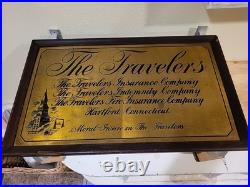TRAVELERS INSURANCE COMPANY Indemnity Fire Vintage metal tin sign Wood Frame TRAVELERS INSURANCE COMPANY Indemnity Fire Vintage metal tin sign Wood Frame