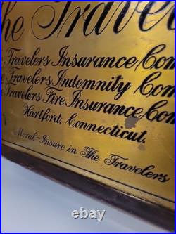 TRAVELERS INSURANCE COMPANY Indemnity Fire Vintage metal tin sign Wood Frame TRAVELERS INSURANCE COMPANY Indemnity Fire Vintage metal tin sign Wood Frame