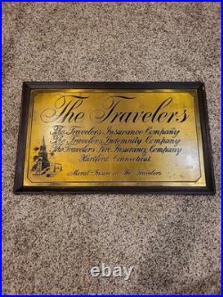 TRAVELERS INSURANCE COMPANY Indemnity Fire Vintage metal tin sign Wood Frame TRAVELERS INSURANCE COMPANY Indemnity Fire Vintage metal tin sign Wood Frame