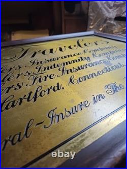 TRAVELERS INSURANCE COMPANY Indemnity Fire Vintage metal tin sign Wood Frame TRAVELERS INSURANCE COMPANY Indemnity Fire Vintage metal tin sign Wood Frame