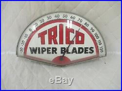 TRICO Wiper Blades Thermometer Metal Sign Glass Fahrenheit Working Vintage Rare