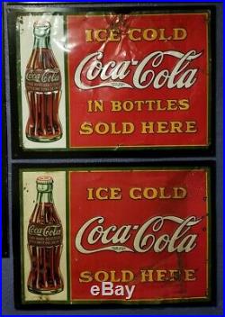 TWO vintage original 1931 Coca Cola metal sign 27x19 Gas both versions gas oil