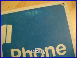 Telephone Booth Pay Phone Metal Sign Vintage Blue & White Receiver Wall Sign
