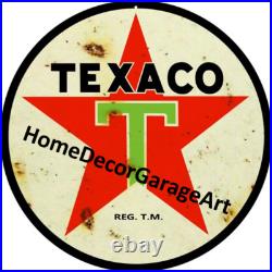 Texaco Motor Oil Round Metal Sign, Aged or New Design, Vintage Style Garage Art Texaco Motor Oil Round Metal Sign, Aged or New Design, Vintage Style Garage Art