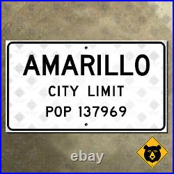 Texas Amarillo city limit 1956 road sign Llano Estacado US 66 panhandle 21x12