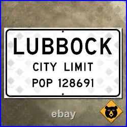 Texas Lubbock Hub City limits highway road sign marker South Plains Tech 22x13