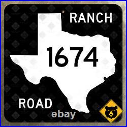 Texas ranch to market road 1674 state highway marker route sign map 1965 24x24