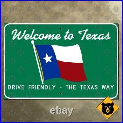 Texas state line highway marker road sign 1985 welcome drive friendly flag 21x14 Texas state line highway marker road sign 1985 welcome drive friendly flag 21x14