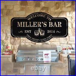 The Bar Sign, Personalized Metal Sign, Home Bar Sign, Cabin Family Name Sign Decor