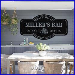 The Bar Sign, Personalized Metal Sign, Home Bar Sign, Cabin Family Name Sign Decor