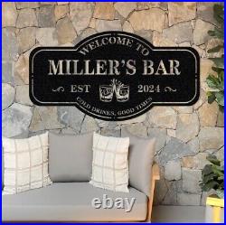 The Bar Sign, Personalized Metal Sign, Home Bar Sign, Cabin Family Name Sign Decor