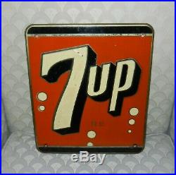 Unusual Vintage 1950s Metal Embossed 7up Advertising Soda Sign Outlined Letters